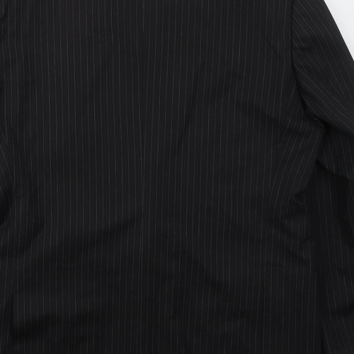 Preworn Mens Black Striped Polyester Jacket Suit Jacket Size 44