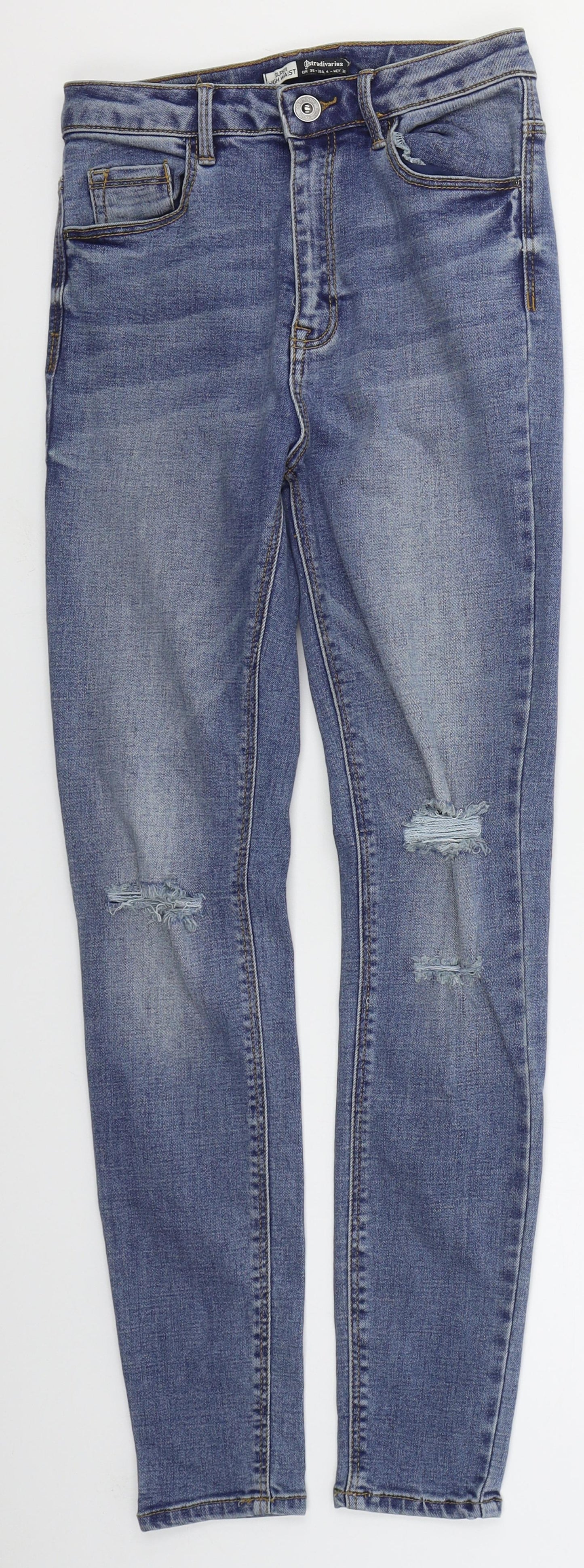 Stradivarius Womens Beige  Cotton Skinny Jeans Size 8 L27 in Regular Button