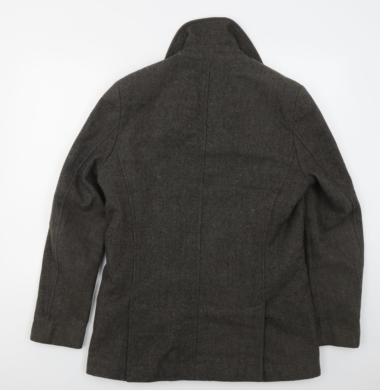 Ultimo Mens Brown Herringbone  Pea Coat Coat Size M  Button