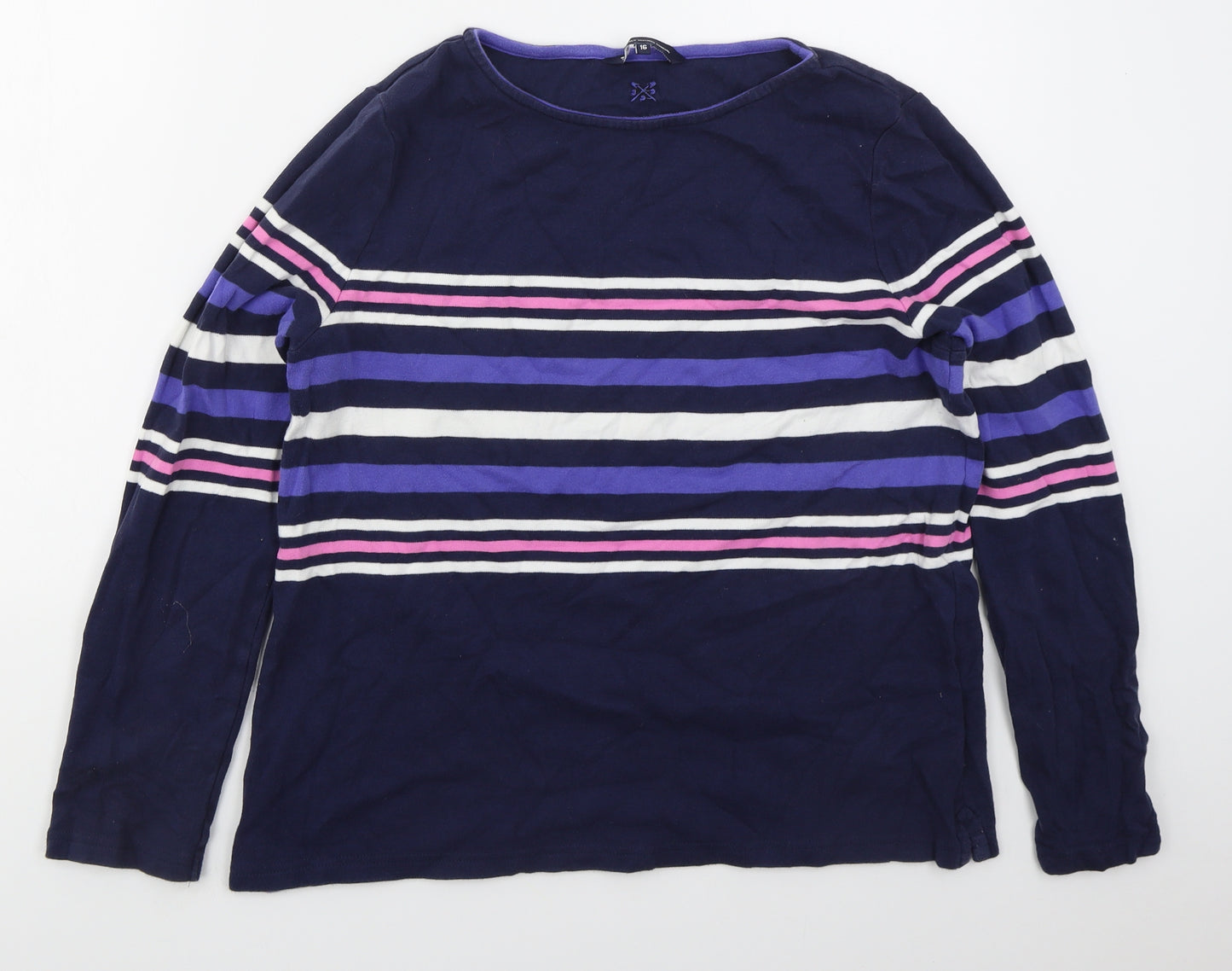 Crew Clothing Womens Blue Striped Cotton Basic T-Shirt Size 16 Boat Neck