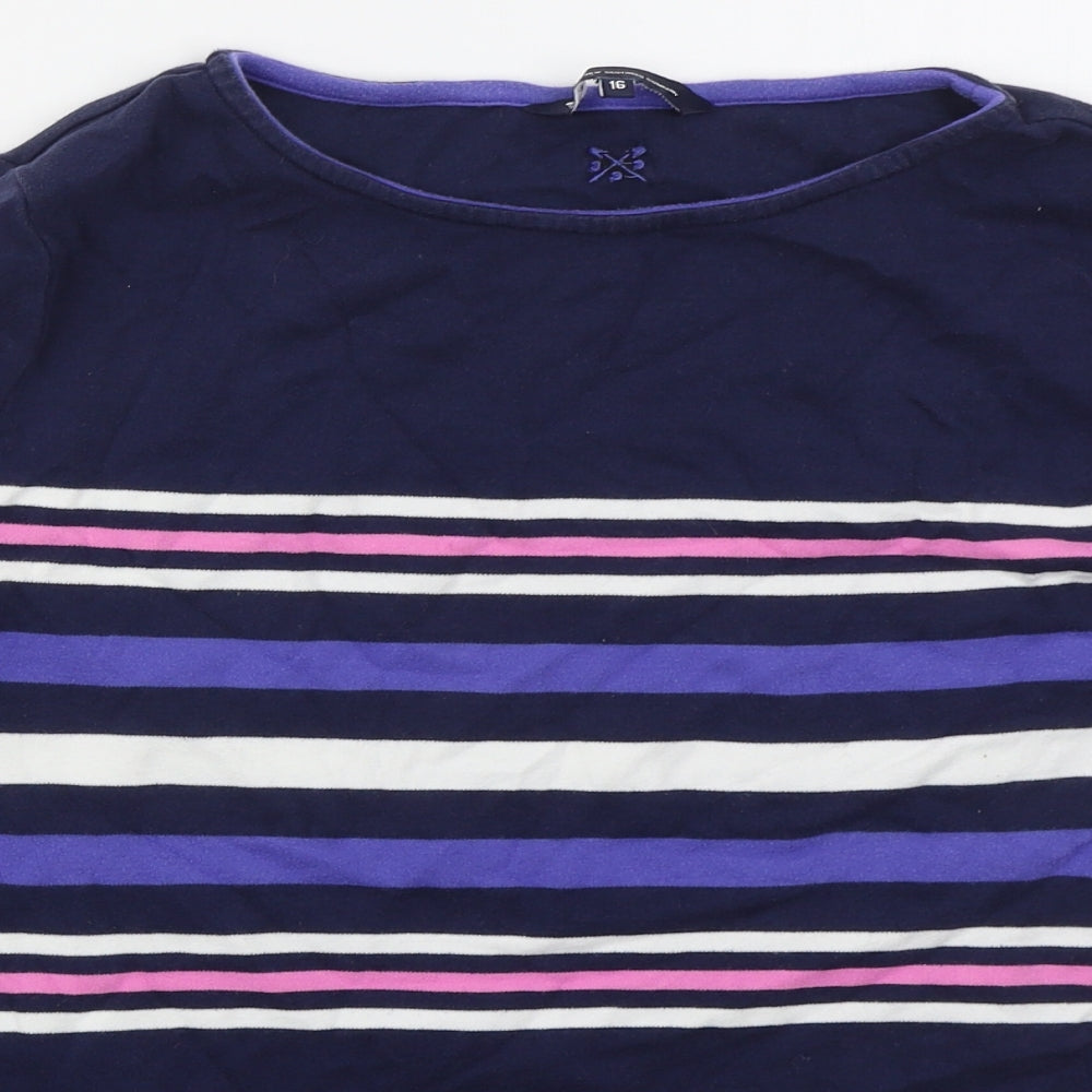 Crew Clothing Womens Blue Striped Cotton Basic T-Shirt Size 16 Boat Neck