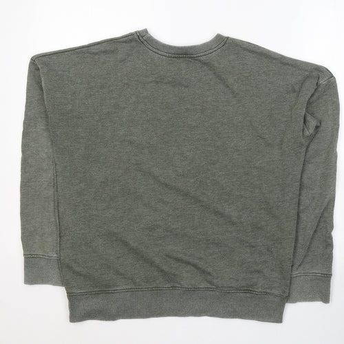 New Look Womens Green Round Neck  Cotton Pullover Jumper Size 12   - ripped detail