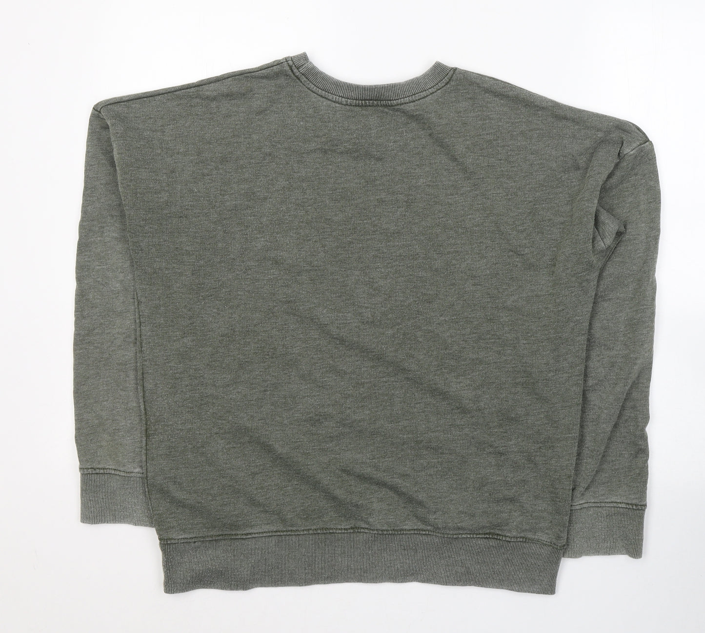 New Look Womens Green Round Neck  Cotton Pullover Jumper Size 12   - ripped detail