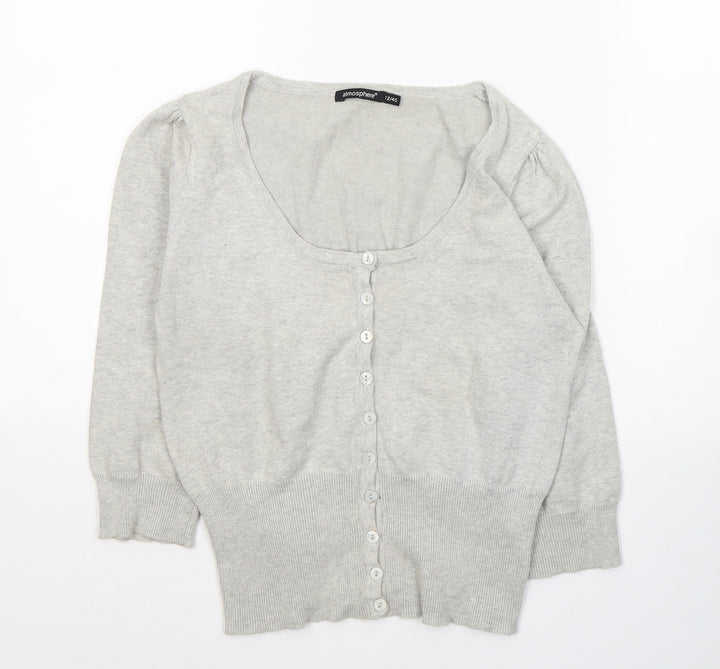 Atmosphere Womens Grey Round Neck Acrylic Cardigan Jumper Size 12
