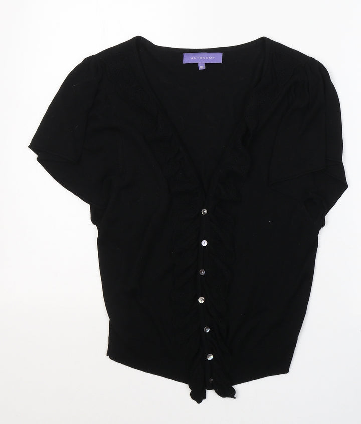 Autonomy Womens Black V-Neck Cotton Cardigan Jumper Size 12