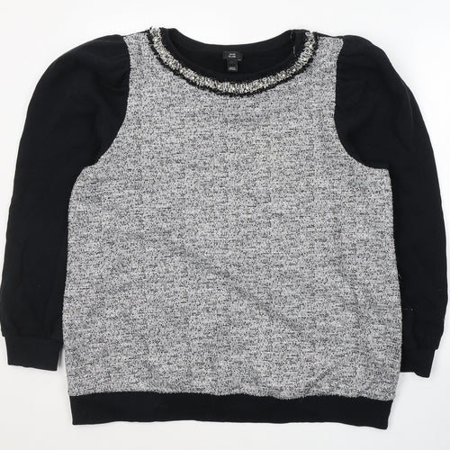 River Island Womens Black Round Neck  Cotton Pullover Jumper Size L