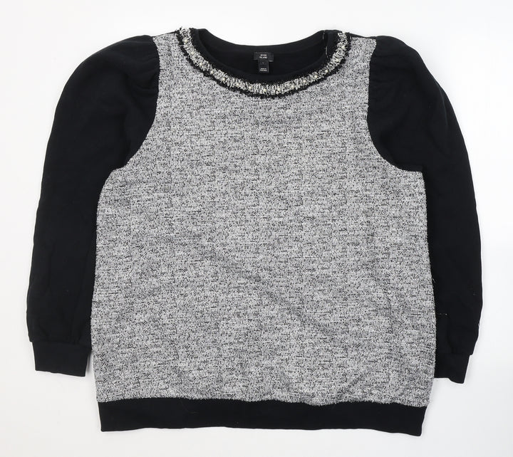 River Island Womens Black Round Neck Cotton Pullover Jumper Size L