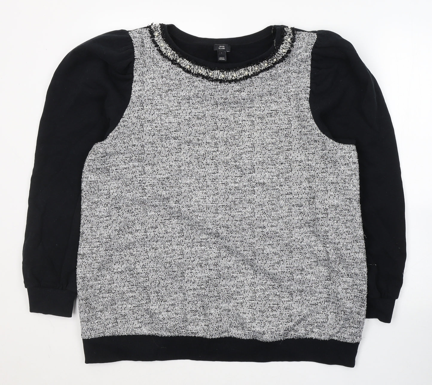 River Island Womens Black Round Neck  Cotton Pullover Jumper Size L