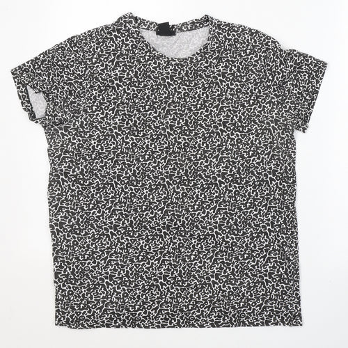 H&M Womens Black Geometric Cotton Basic T-Shirt Size S Round Neck