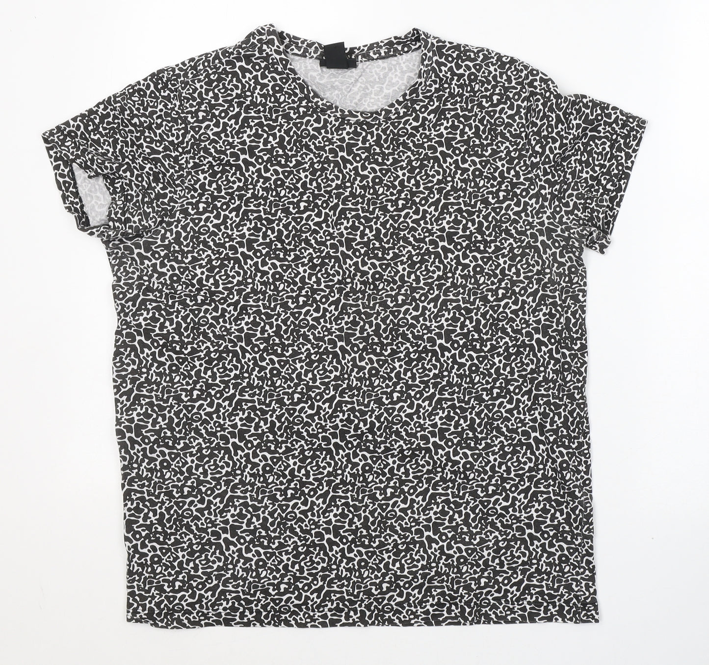 H&M Womens Black Geometric Cotton Basic T-Shirt Size S Round Neck