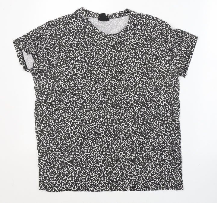 H&M Womens Black Geometric Cotton Basic T-Shirt Size S Round Neck