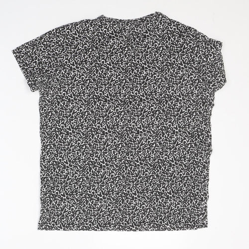 H&M Womens Black Geometric Cotton Basic T-Shirt Size S Round Neck
