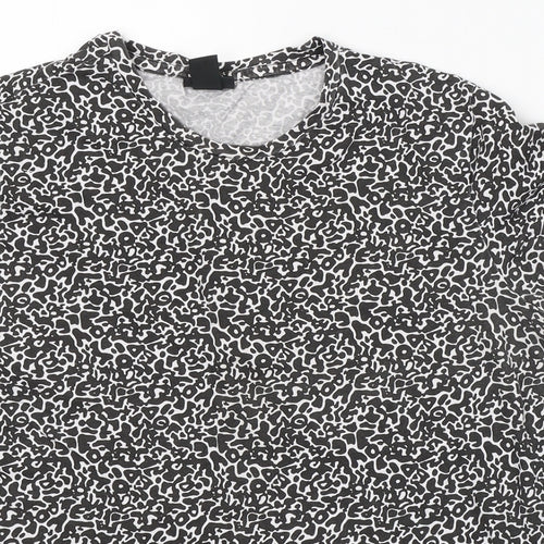 H&M Womens Black Geometric Cotton Basic T-Shirt Size S Round Neck