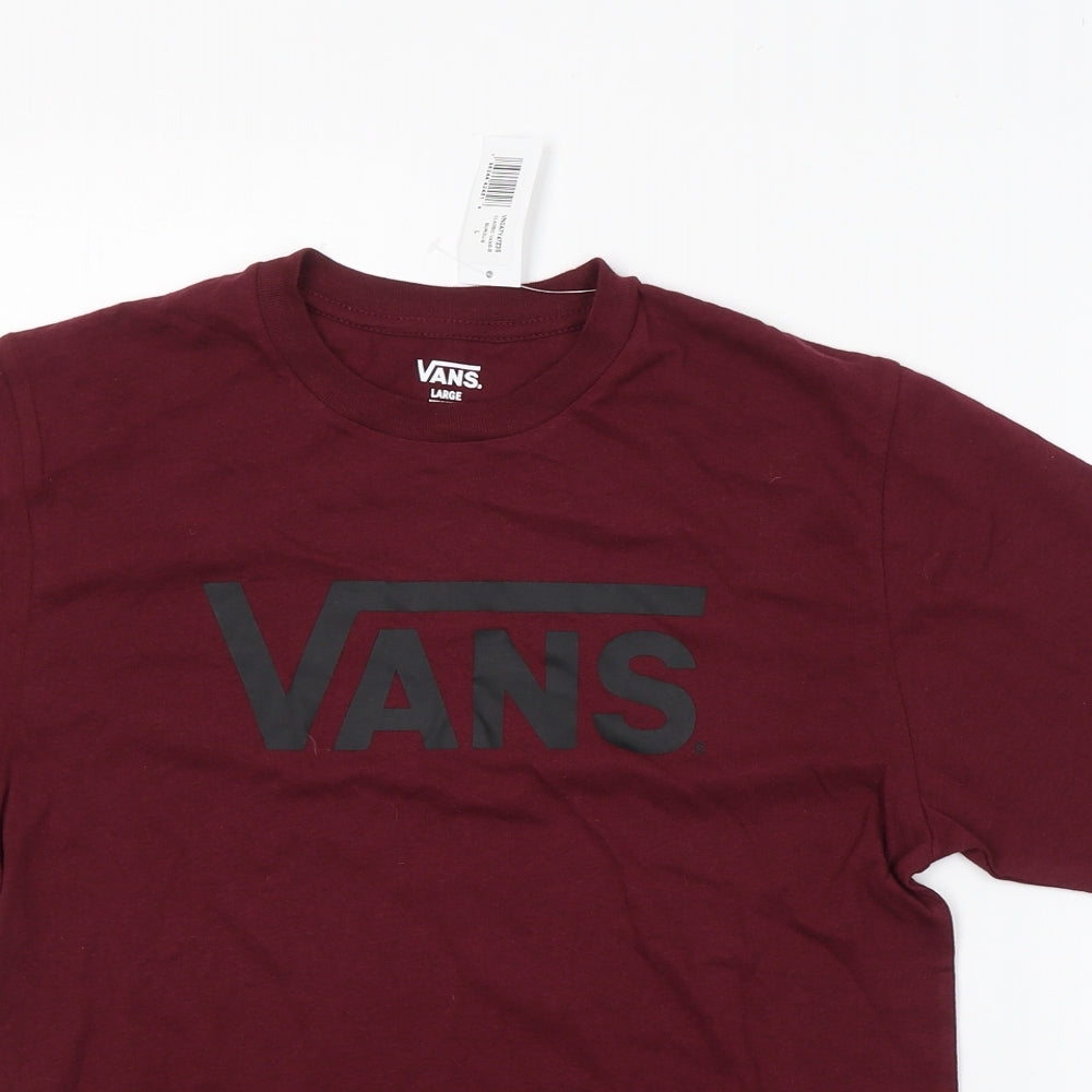 VANS Boys Red  Cotton Basic T-Shirt Size L Round Neck Pullover