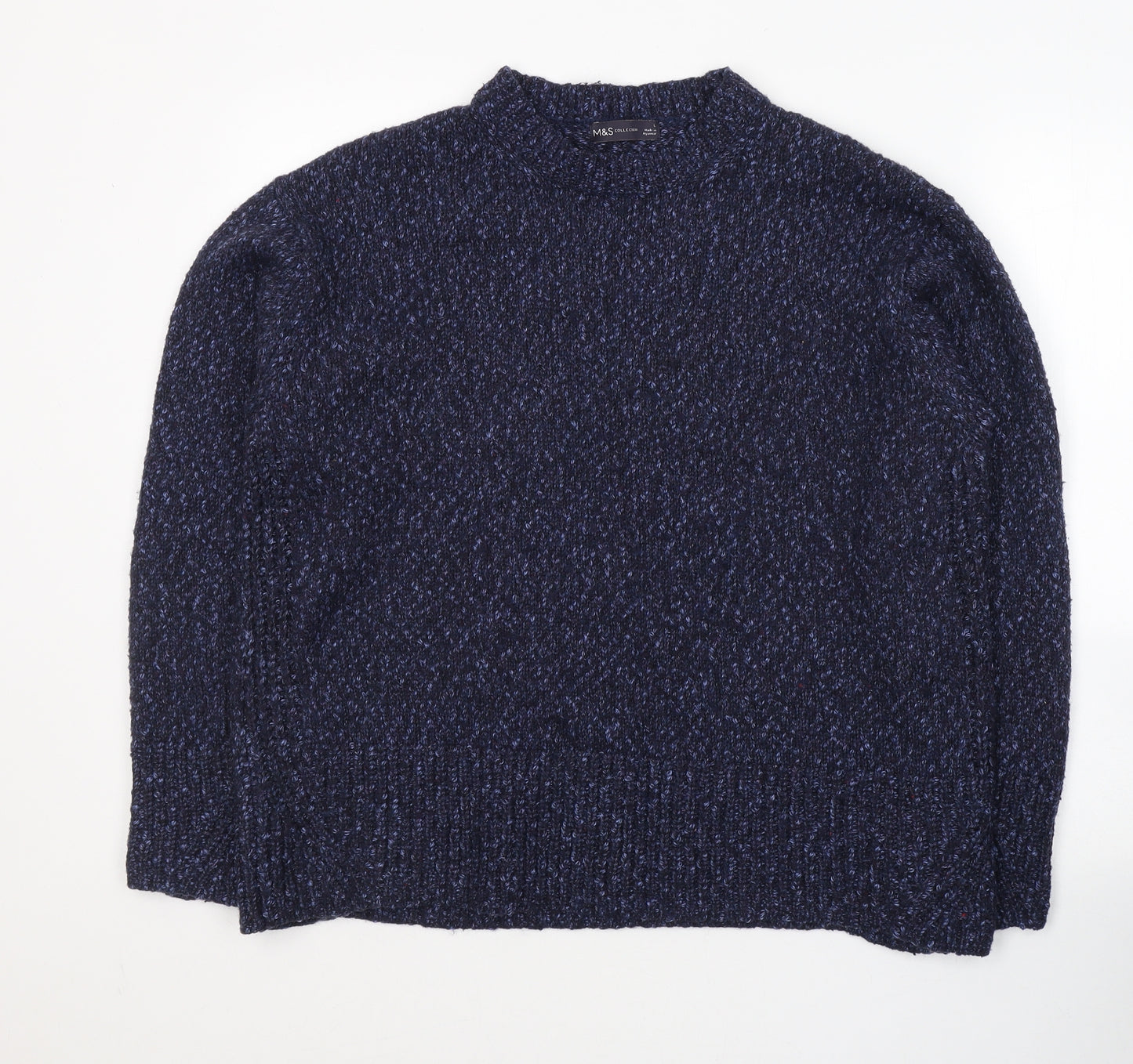 Marks and Spencer Womens Blue Round Neck  Acrylic Pullover Jumper Size L