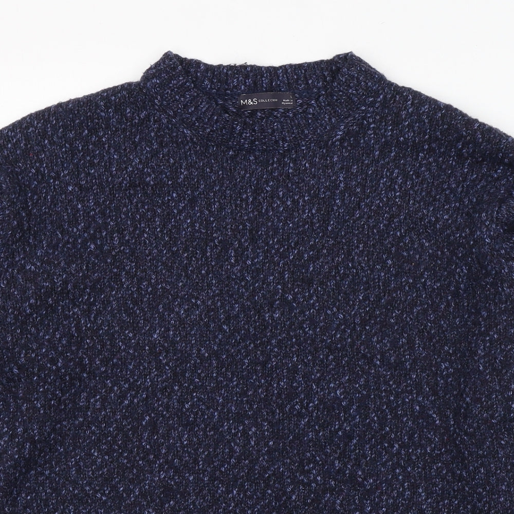 Marks and Spencer Womens Blue Round Neck  Acrylic Pullover Jumper Size L