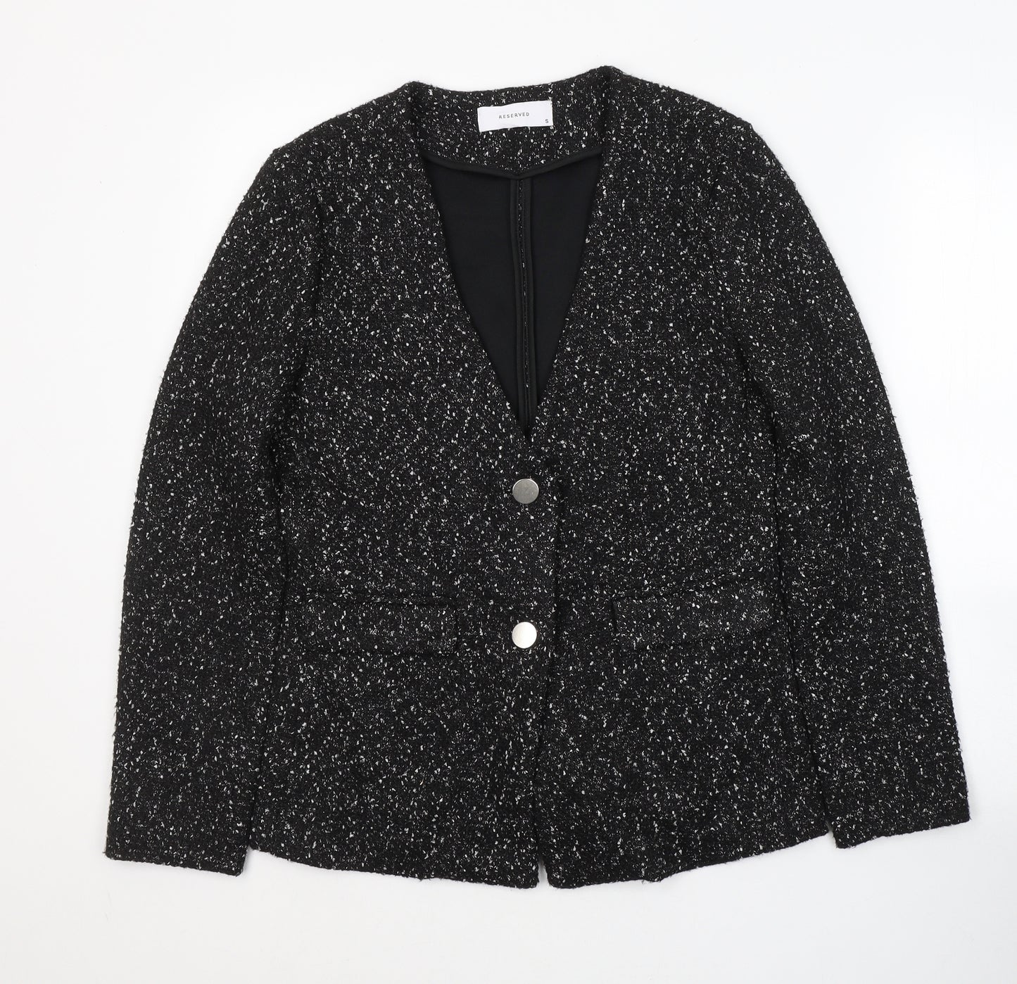 RESEVERED Womens Black Spotted Viscose Jacket Blazer Size S