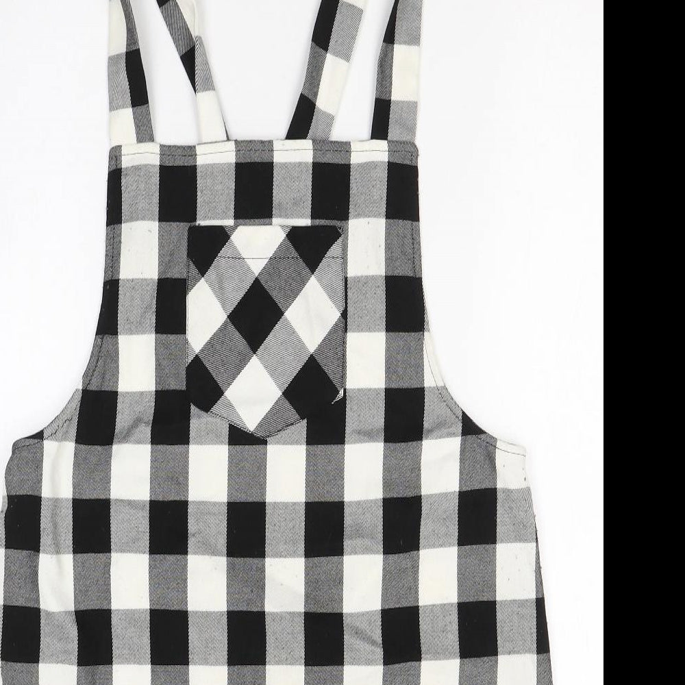 Papaya Womens Black Check Polyester Pinafore/Dungaree Dress  Size 14  Square Neck Zip