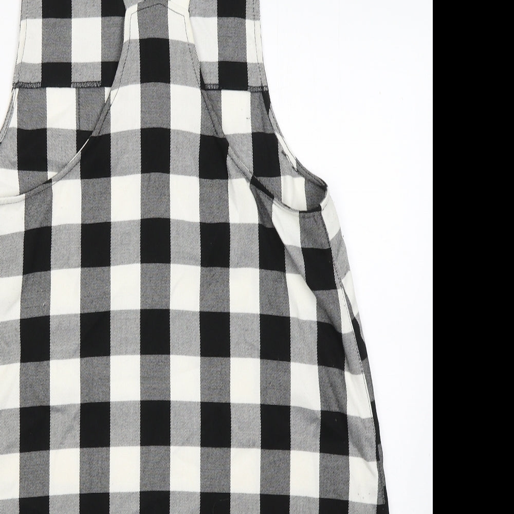 Papaya Womens Black Check Polyester Pinafore/Dungaree Dress  Size 14  Square Neck Zip