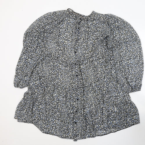 Primark Womens Blue Floral Polyester Shirt Dress  Size 12  Round Neck Button