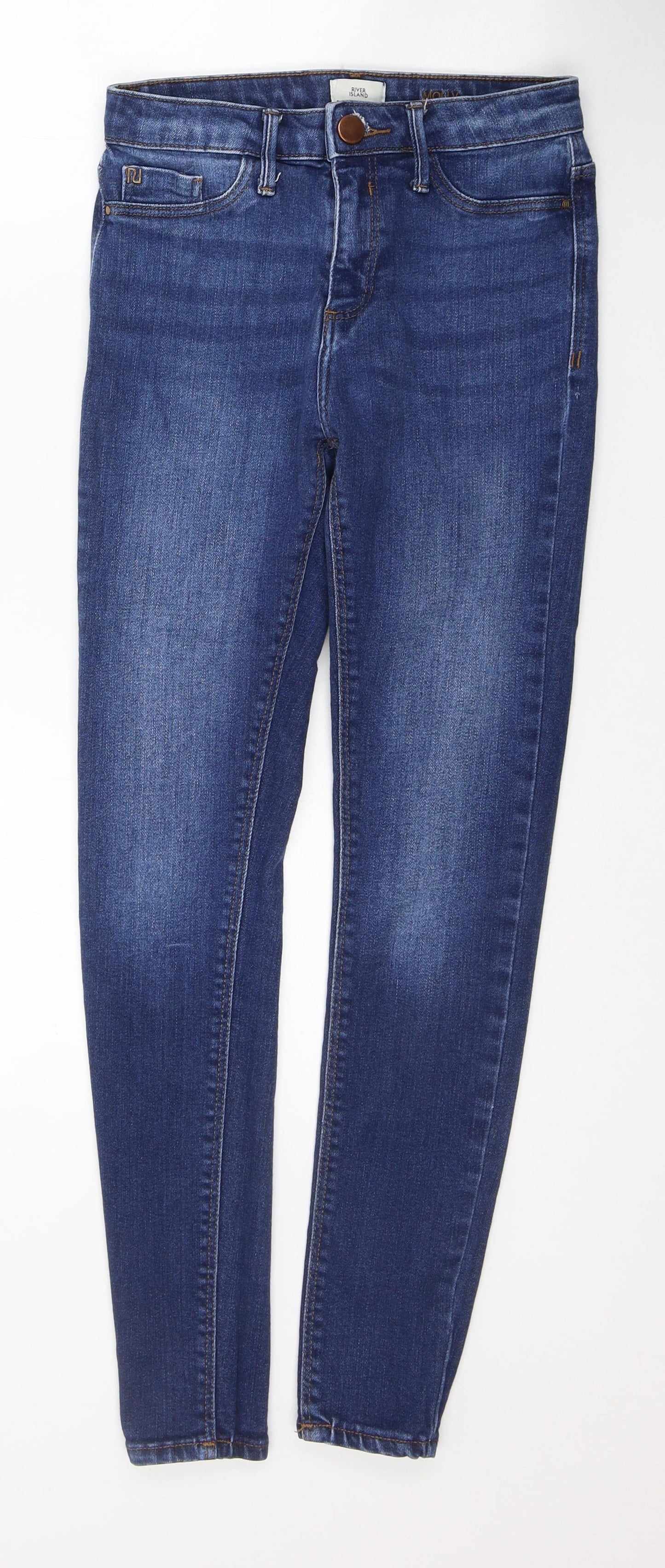 River Island Womens Blue  Cotton Skinny Jeans Size 8 L28 in Regular Button