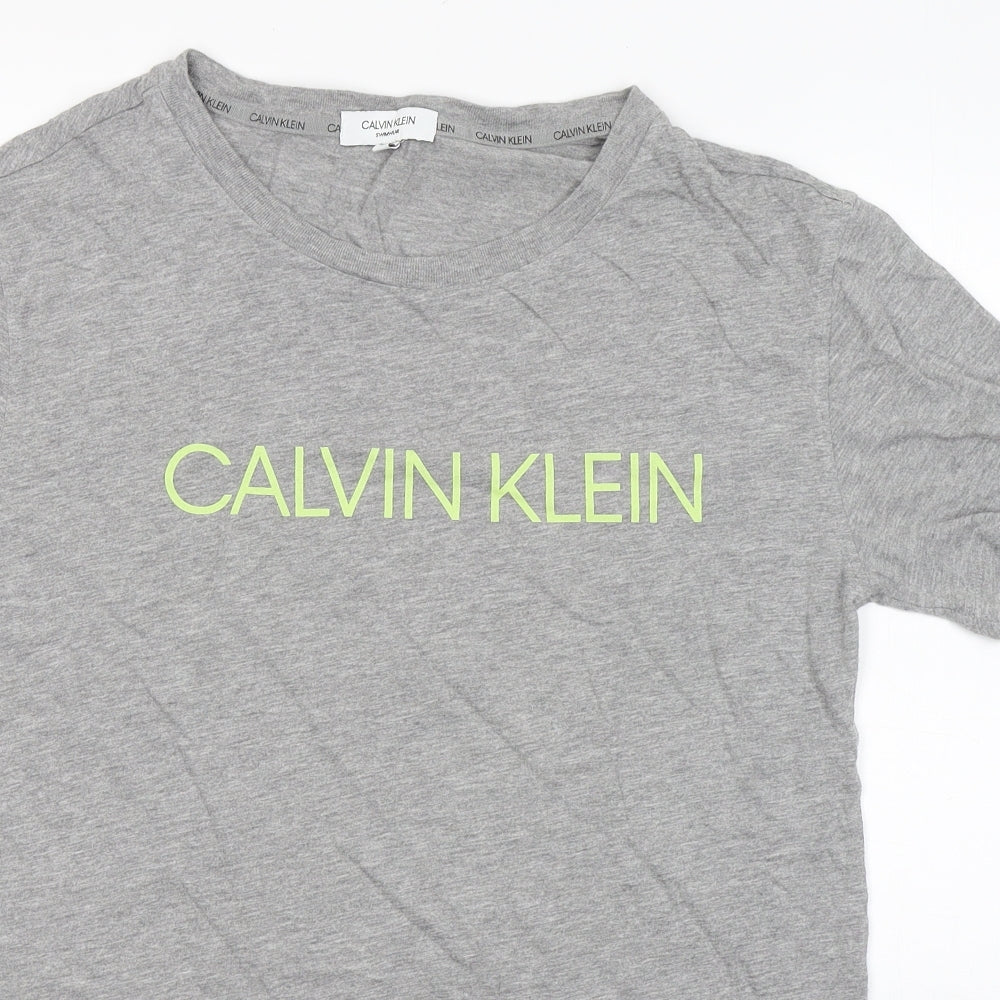Calvin Klein Mens Grey  Cotton  T-Shirt Size M Round Neck  - Swimwear
