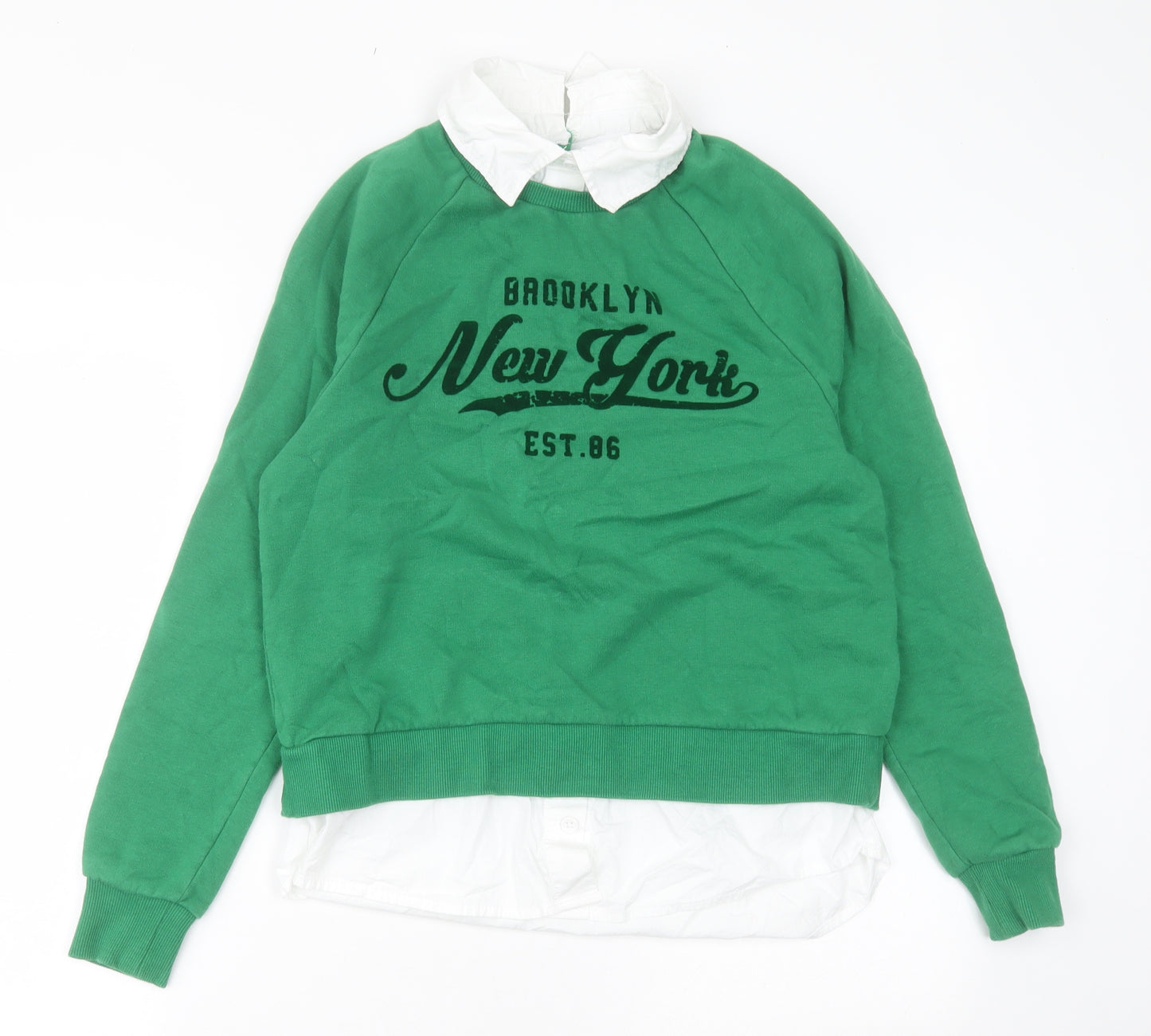 TU Womens Green Collared  Cotton Pullover Jumper Size 10   - New Yor