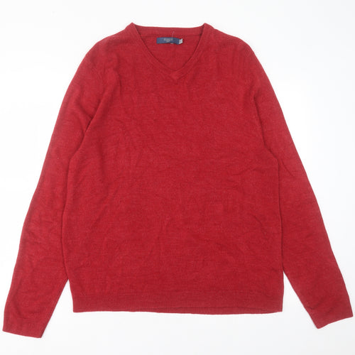 Atlantic Bay Mens Red V-Neck  Acrylic Pullover Jumper Size L