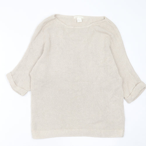 H&M Womens Beige Boat Neck  Acrylic Pullover Jumper Size XS