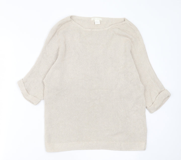 H&M Womens Beige Boat Neck  Acrylic Pullover Jumper Size XS