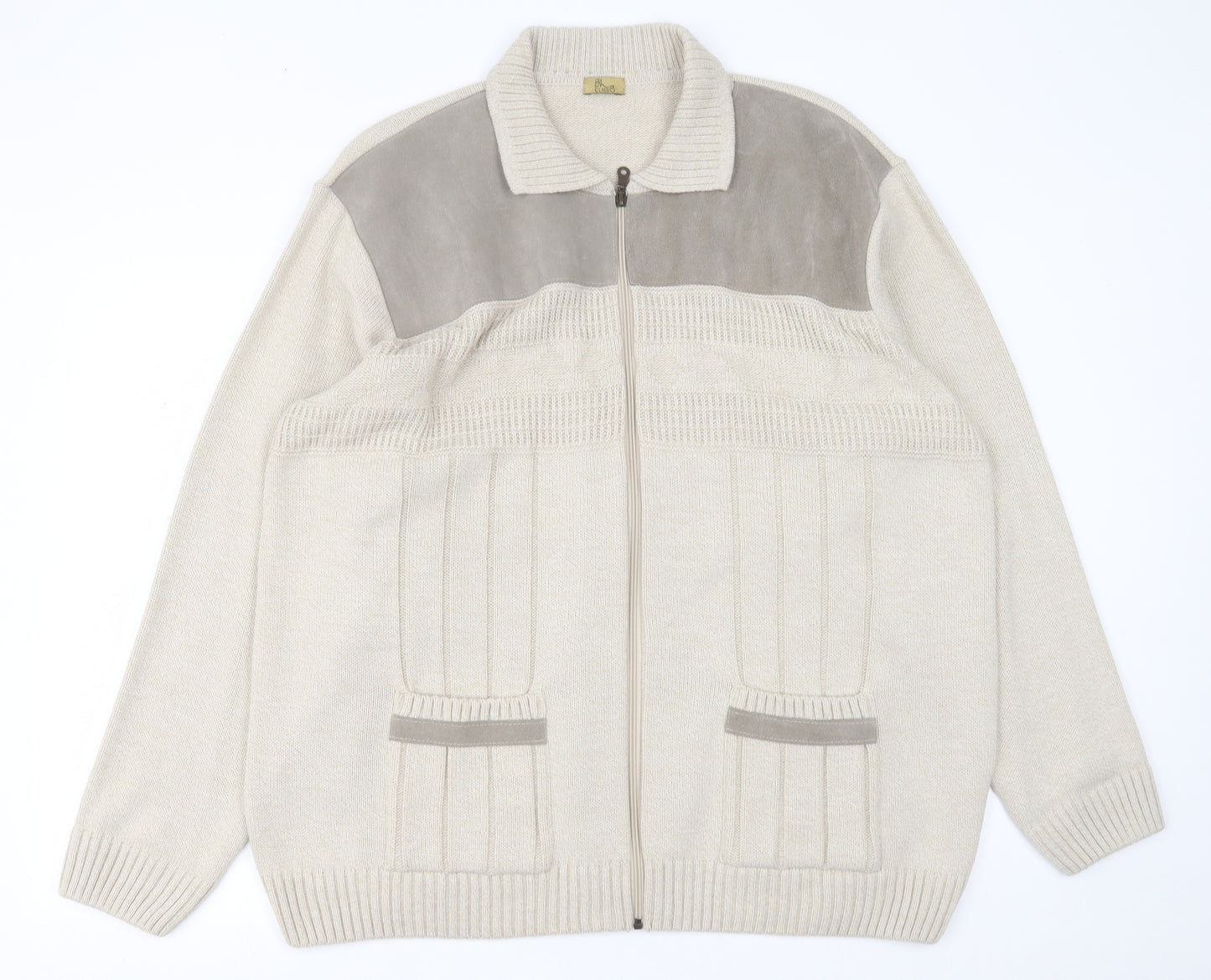 BHS Mens Beige Collared  Acrylic Cardigan Jumper Size 2XL