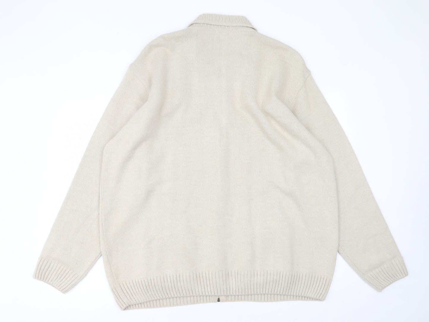 BHS Mens Beige Collared  Acrylic Cardigan Jumper Size 2XL