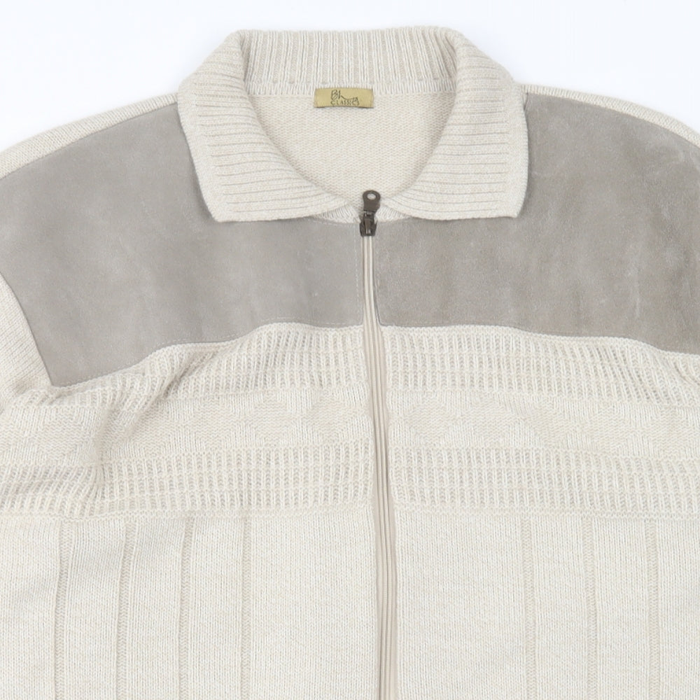 BHS Mens Beige Collared  Acrylic Cardigan Jumper Size 2XL