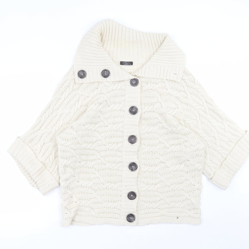 BM Womens Beige Collared  Acrylic Cardigan Jumper Size M