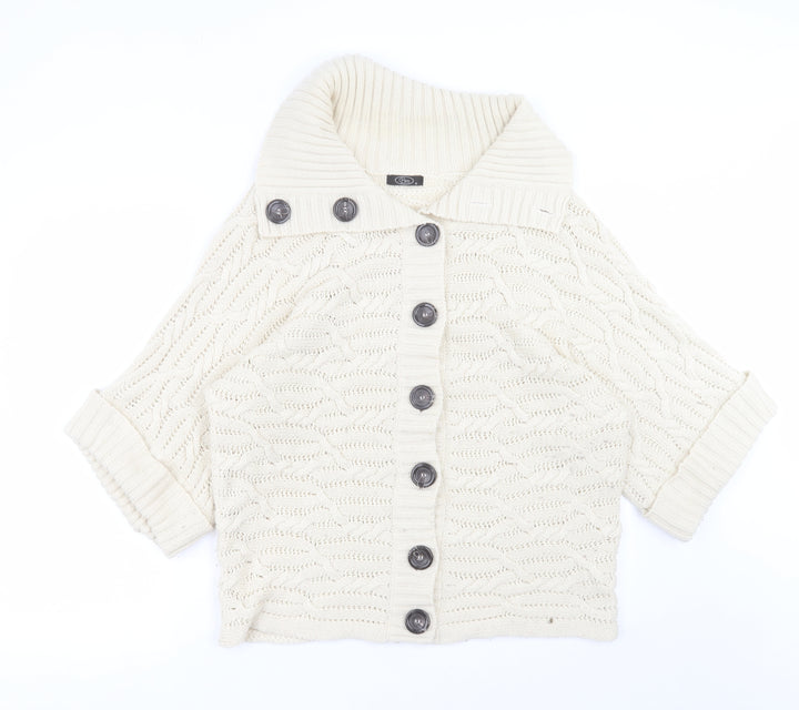 BM Womens Beige Collared  Acrylic Cardigan Jumper Size M