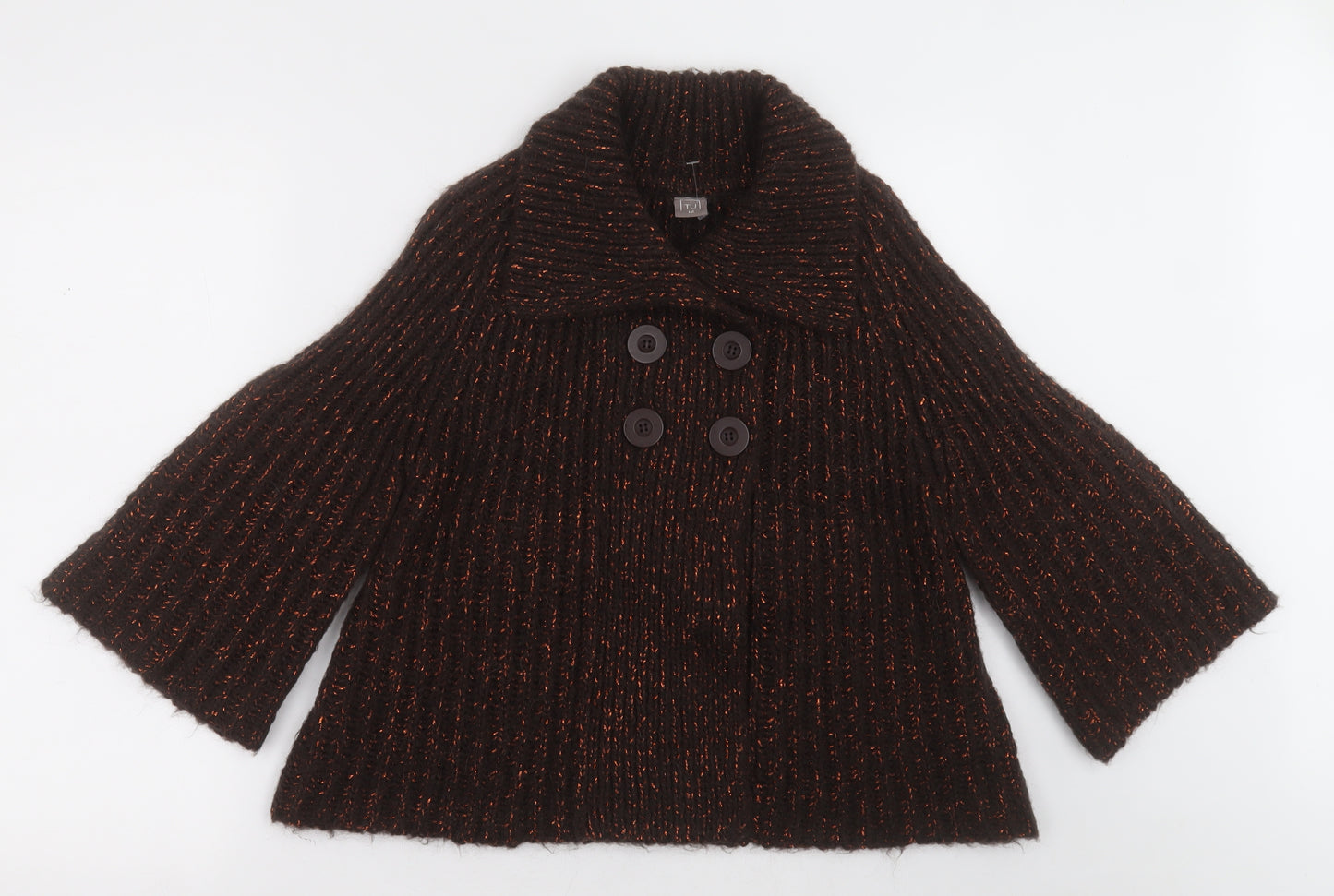 TU Womens Brown Collared  Acrylic Cardigan Jumper Size 12