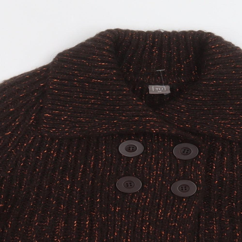 TU Womens Brown Collared  Acrylic Cardigan Jumper Size 12