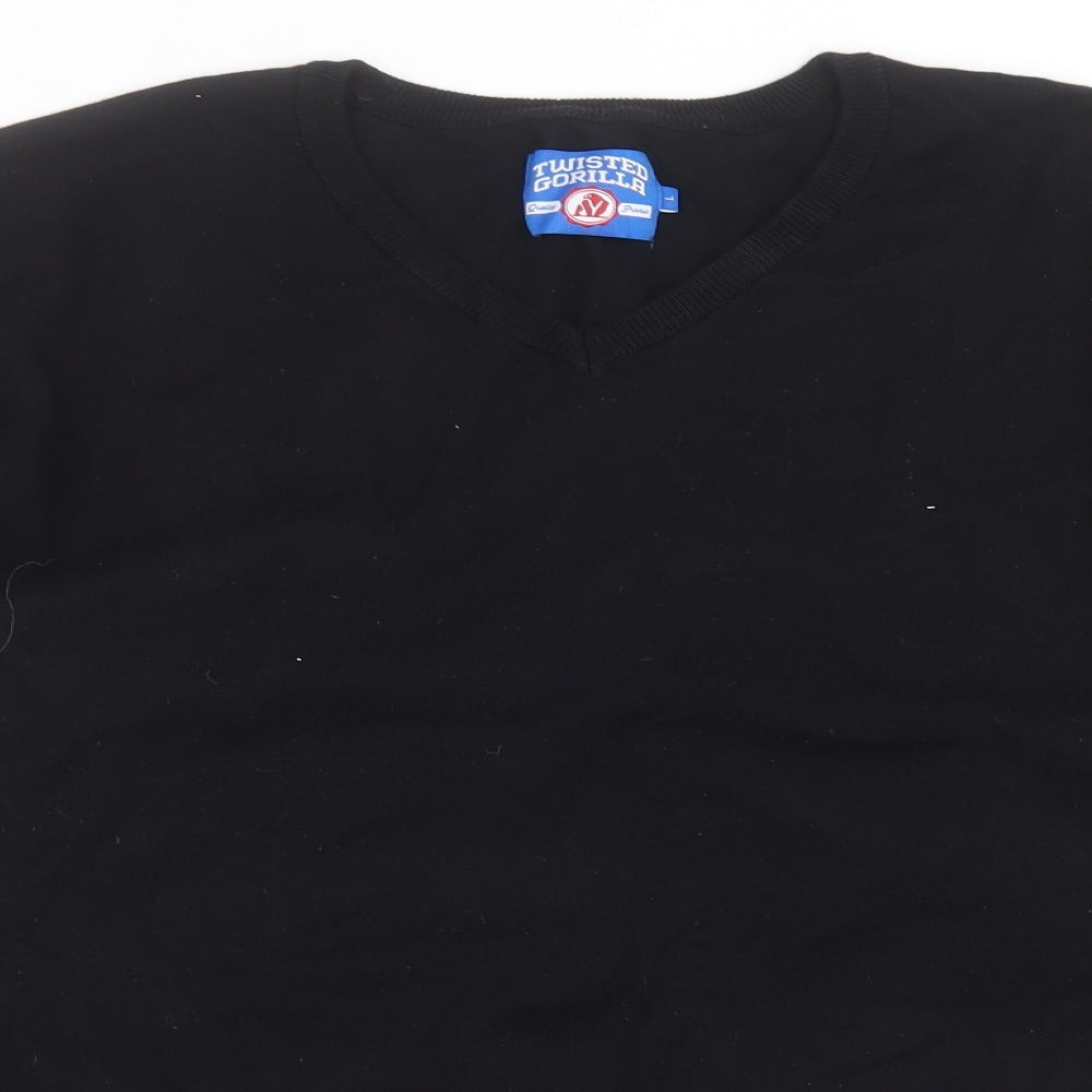Twisted Gorilla Mens Black V-Neck  Cotton Pullover Jumper Size L