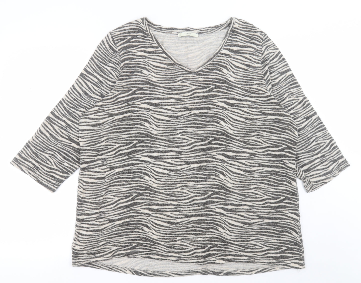 George Womens Beige Animal Print Viscose Basic T-Shirt Size 20 V-Neck