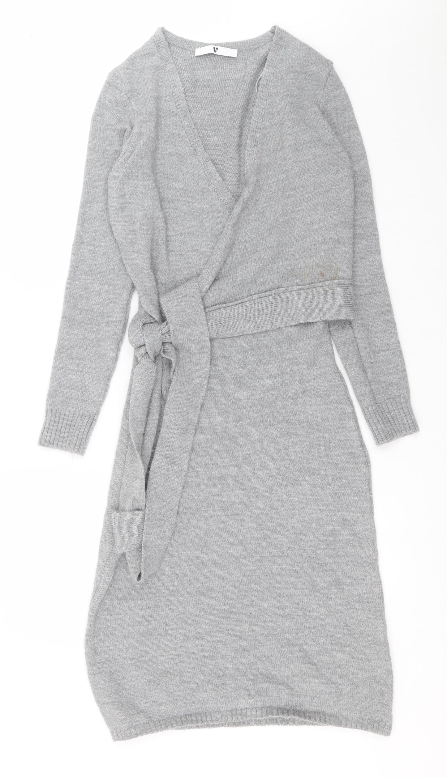 Very Womens Grey  Acrylic Jumper Dress  Size 8  V-Neck Pullover