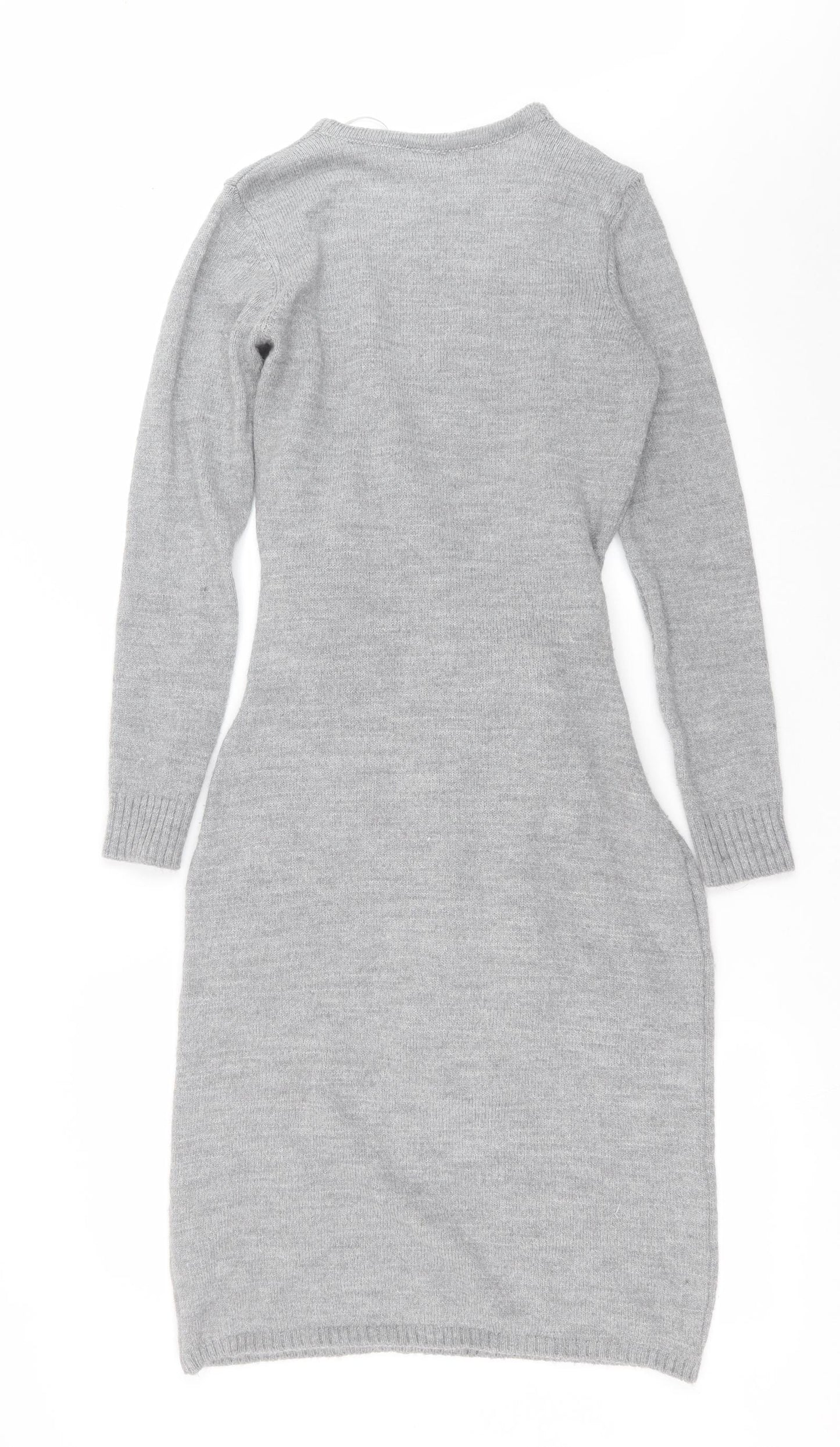 Very Womens Grey  Acrylic Jumper Dress  Size 8  V-Neck Pullover