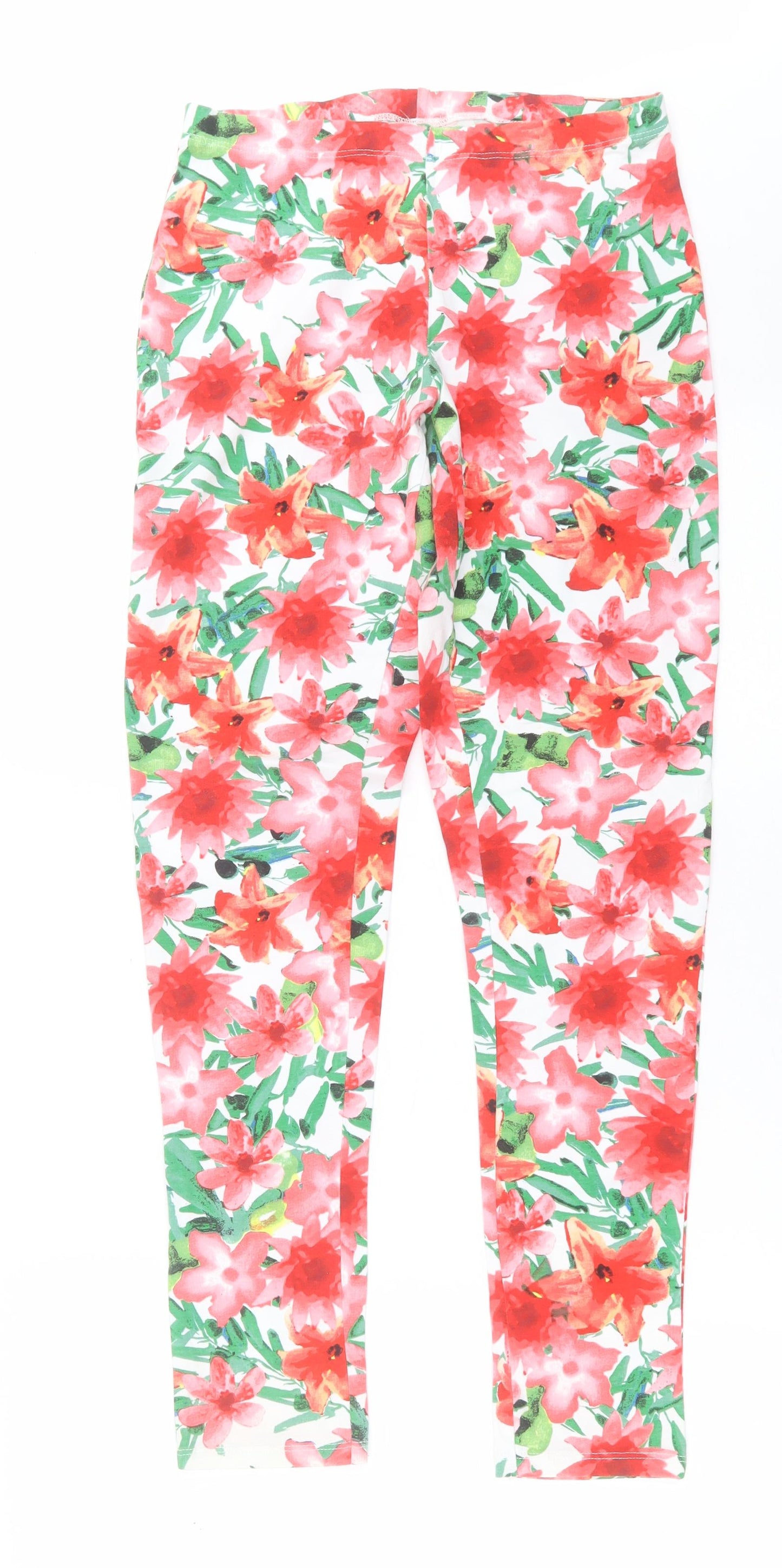 George Womens Red Floral Cotton Capri Leggings Size 12 L28 in
