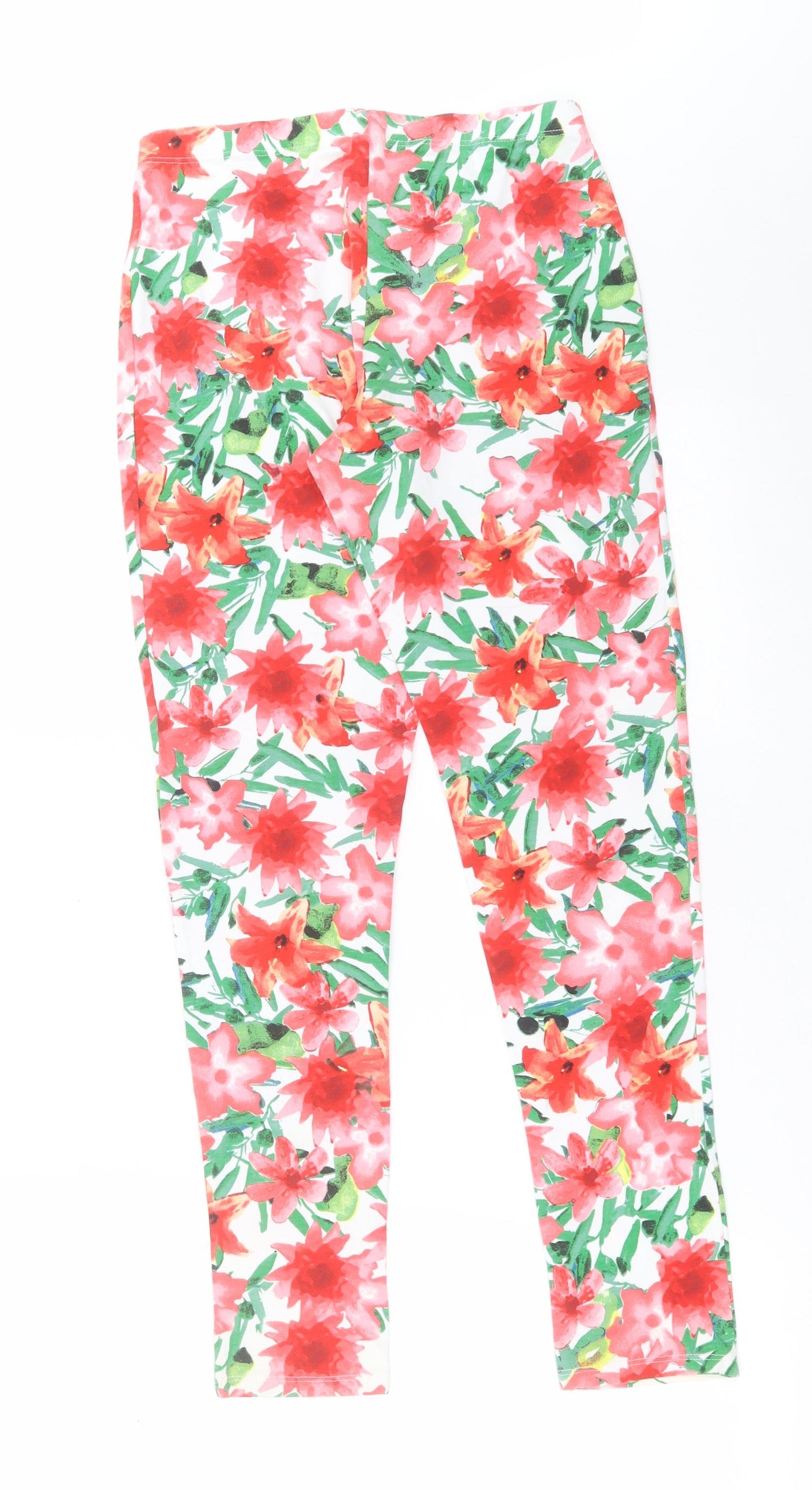 George Womens Red Floral Cotton Capri Leggings Size 12 L28 in