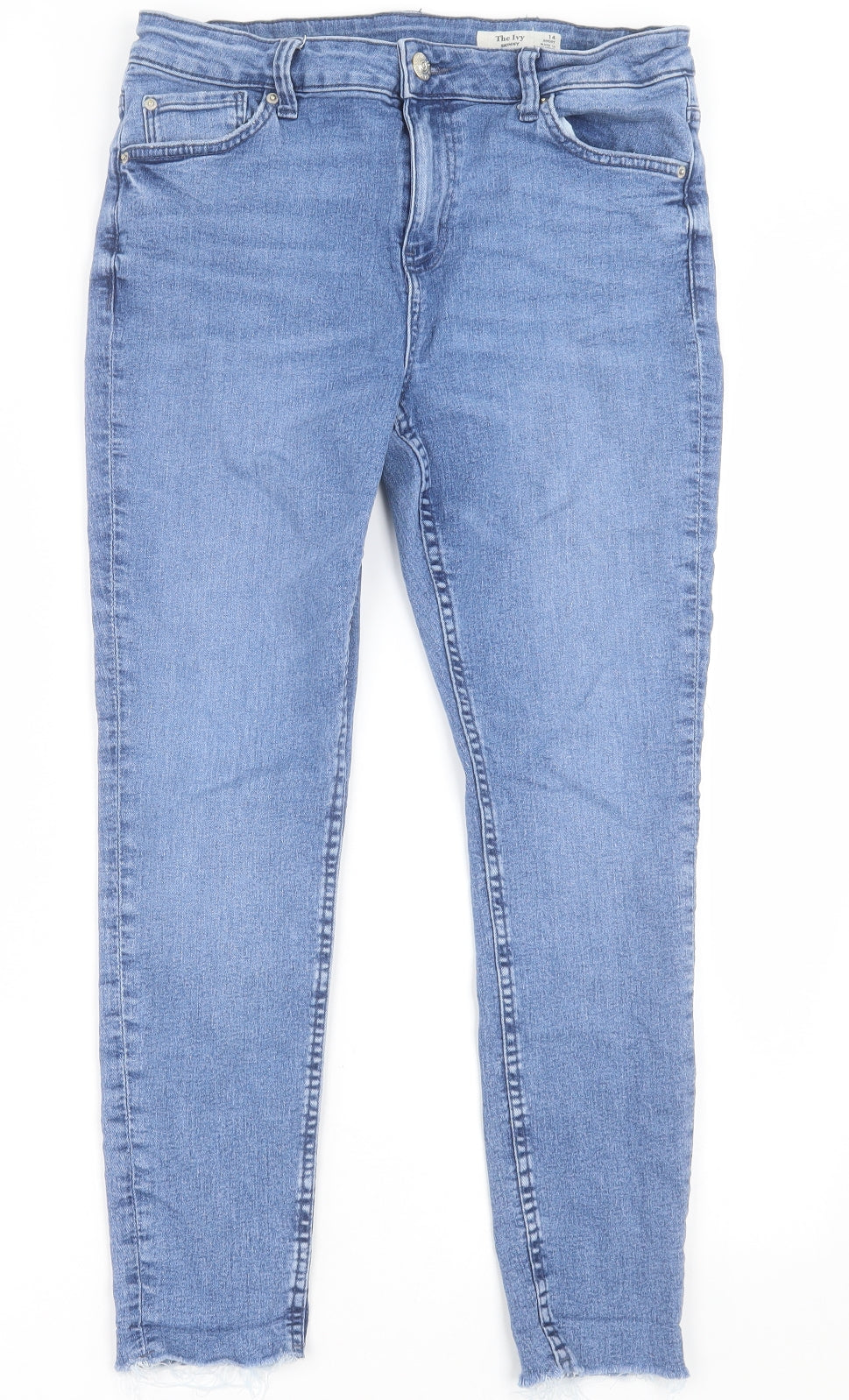Marks and Spencer Womens Blue  Cotton Skinny Jeans Size 14 L26 in Regular Button