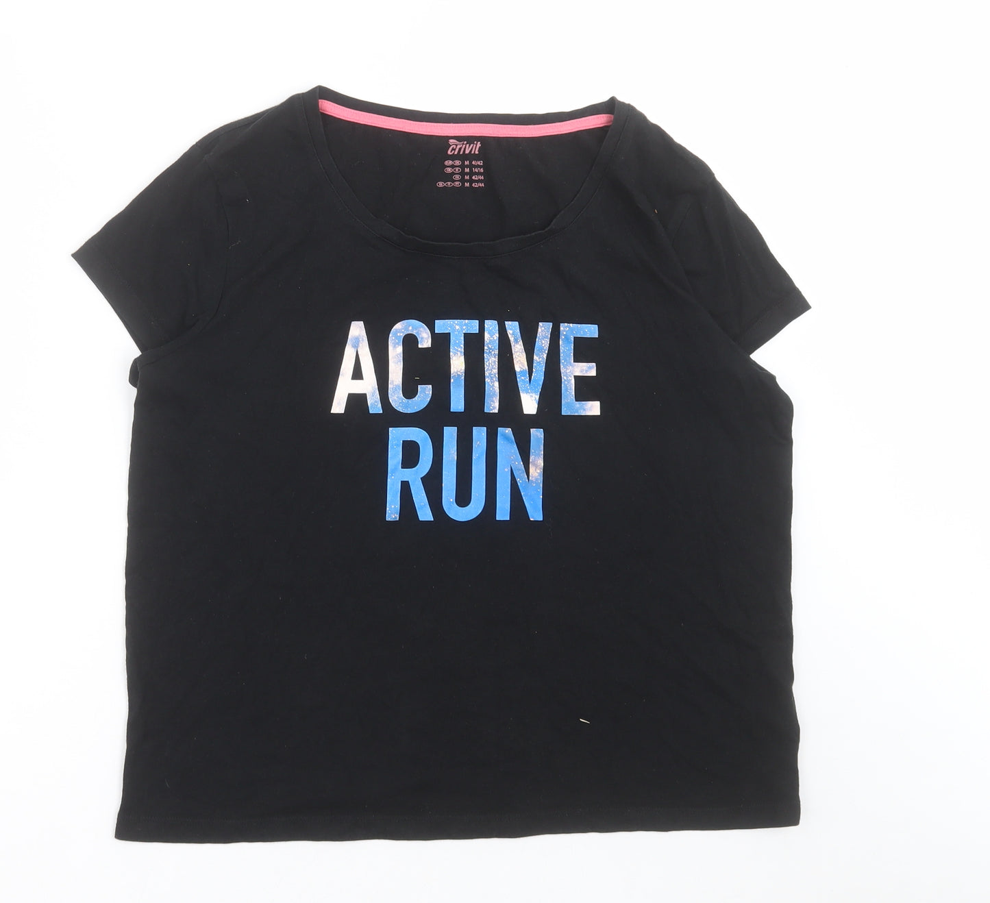Crivit Womens Black  Cotton Basic T-Shirt Size M Crew Neck Pullover