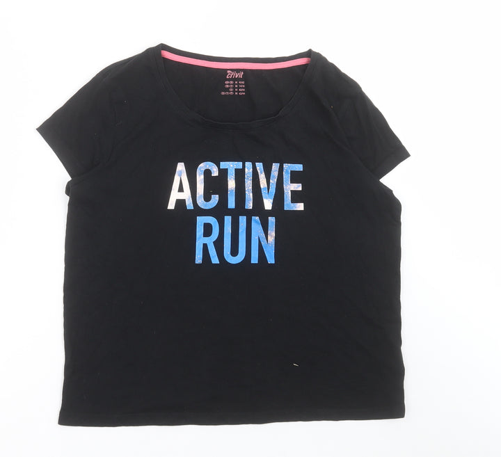 Crivit Womens Black  Cotton Basic T-Shirt Size M Crew Neck Pullover