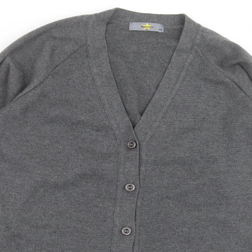 MAGIC FIT Mens Grey V-Neck  Cotton Cardigan Jumper Size S