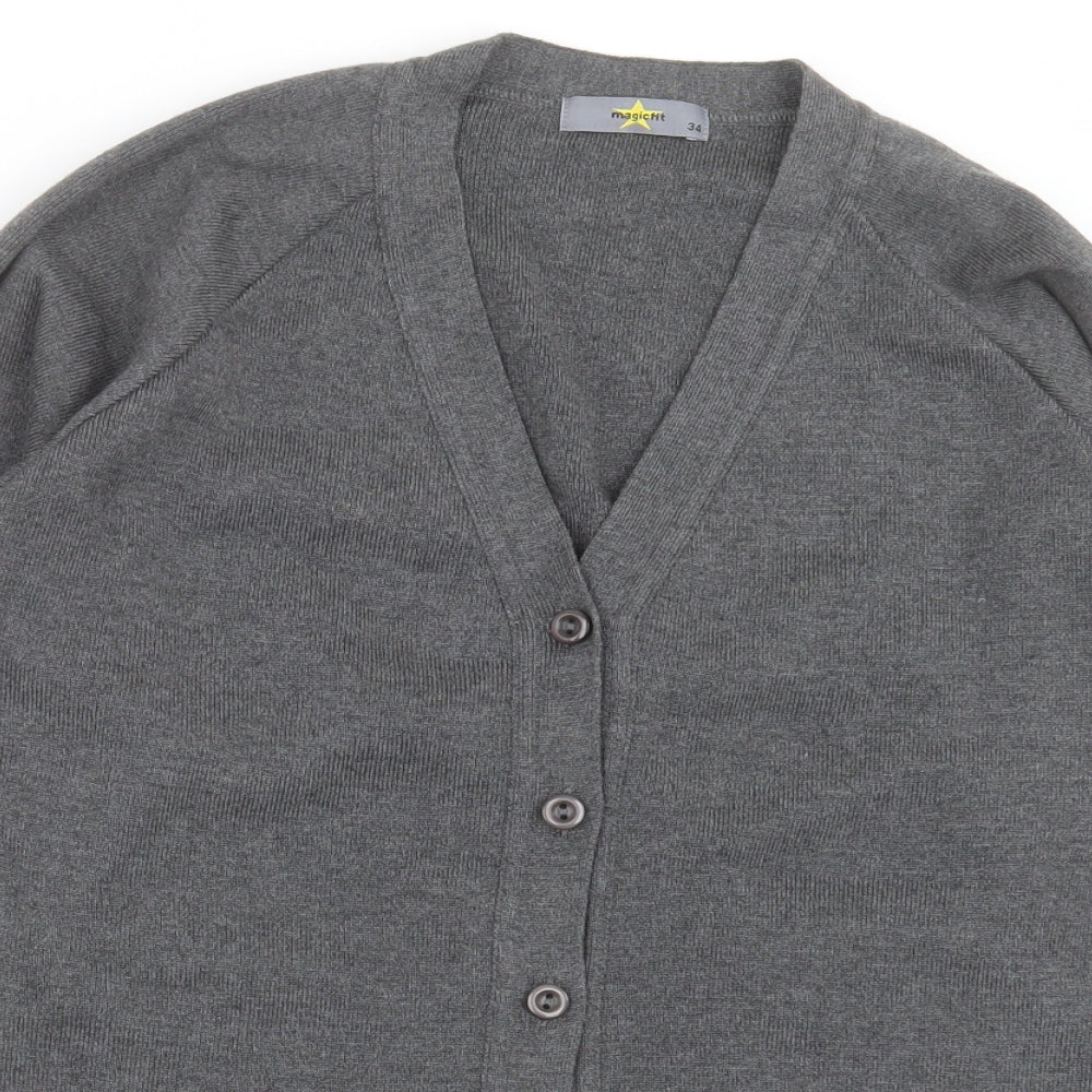 MAGIC FIT Mens Grey V-Neck  Cotton Cardigan Jumper Size S
