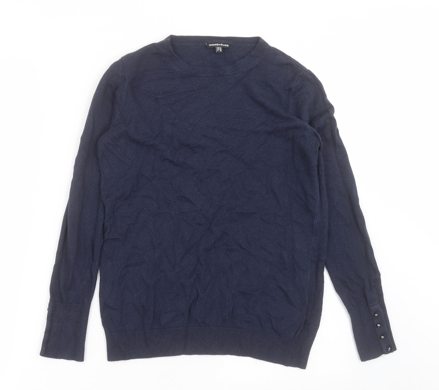Warehouse Womens Blue Crew Neck  Acrylic Pullover Jumper Size 12
