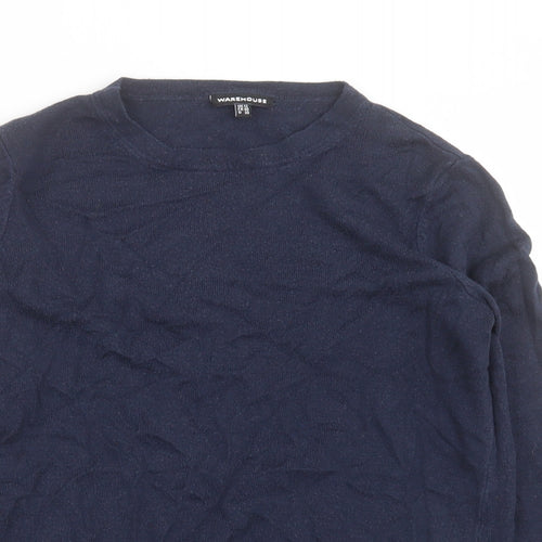 Warehouse Womens Blue Crew Neck  Acrylic Pullover Jumper Size 12